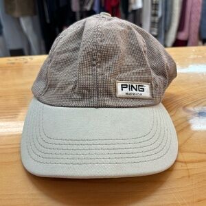 Vintage Ping Golf Plaid Dad Strapback Hat USA Made 90s 80s Rare Brown Grey Tan